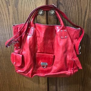 Red leather convertible tote